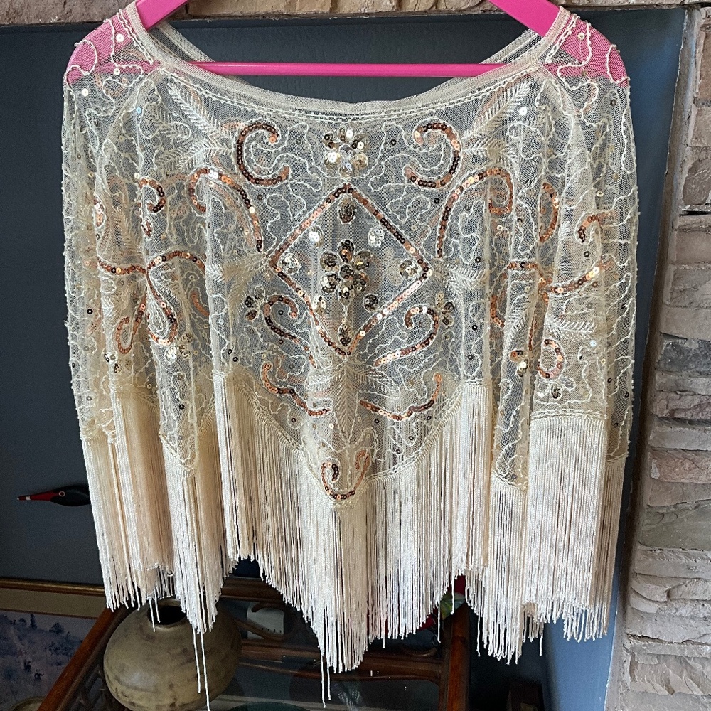 Vintage Cream and Gold Embellished Wrap